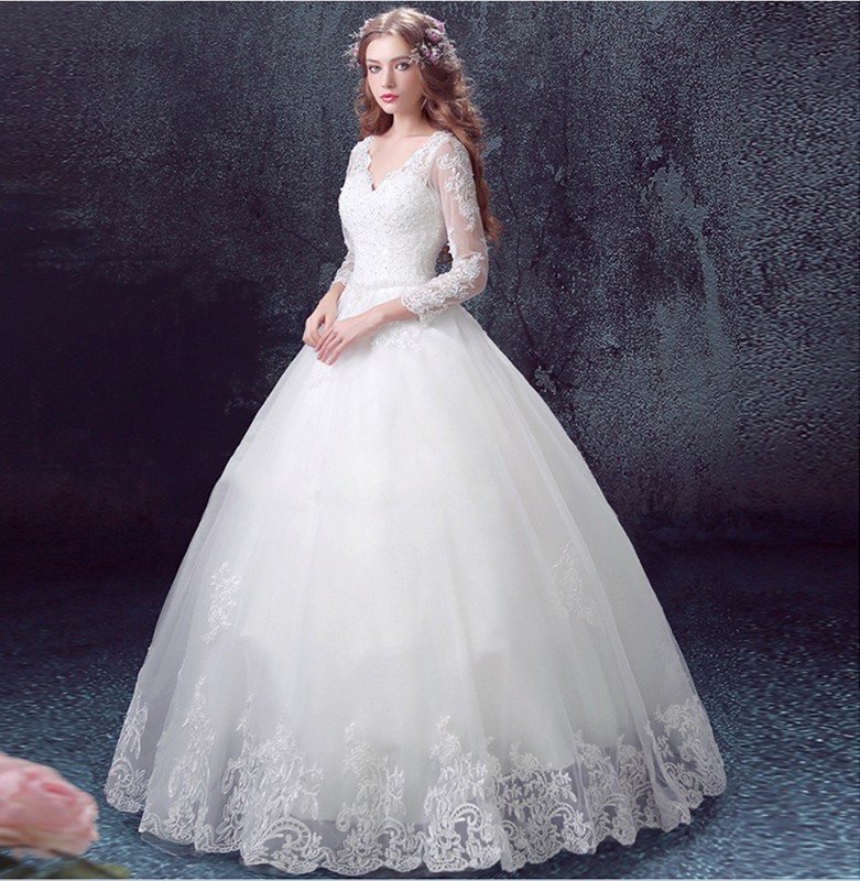 WD3049 deep V neck  wedding dress